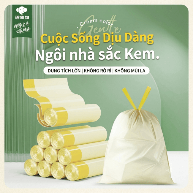 [DEAL HOT SÀN SỈ] Túi Đựng Rác Dây Rút Siêu Dày Dặn Khó Rách - Túi Rác Vàng Kem Tiện Lợi Cho Gia Đình