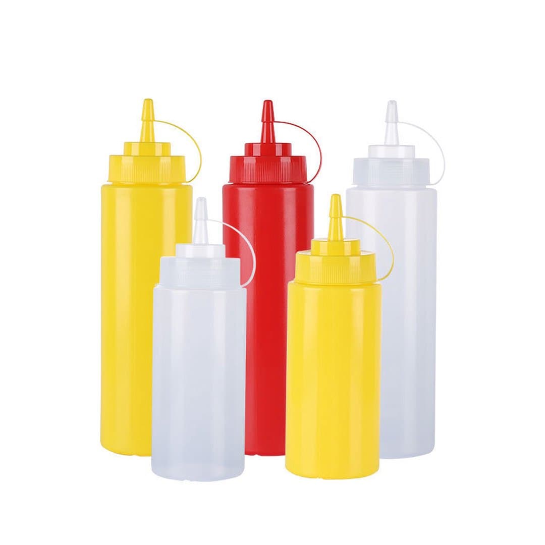 Chai Đựng Nước Sốt Bóp Nhựa Dày Cấp Thực Phẩm, Chai Tương Cà Sốt Salad Gia Vị Miệng Nhọn 240–670ml, Đỏ/Vàng/Trắng — 5