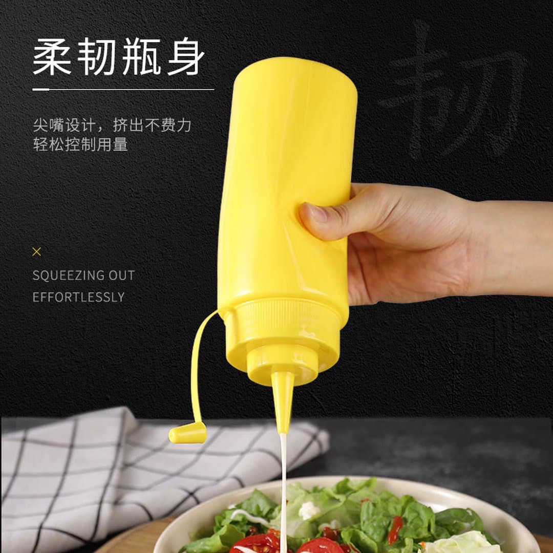 Chai Đựng Nước Sốt Bóp Nhựa Dày Cấp Thực Phẩm, Chai Tương Cà Sốt Salad Gia Vị Miệng Nhọn 240–670ml, Đỏ/Vàng/Trắng — 4