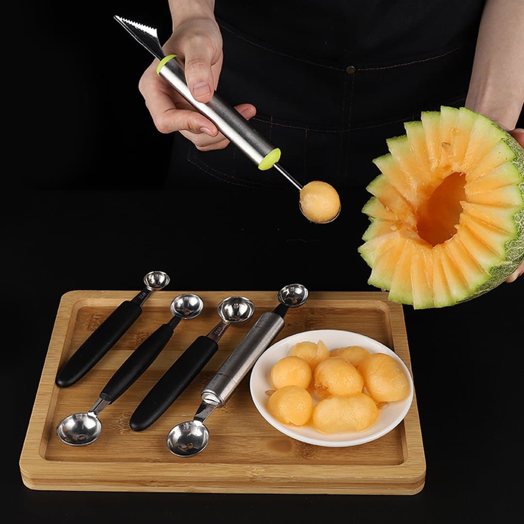 Muỗng Múc Kem Inox Tròn - Dao Khắc Tạo Hình Trái Cây Hai Đầu Đa Năng Cho Gia Đình & Quán Cafe — 3