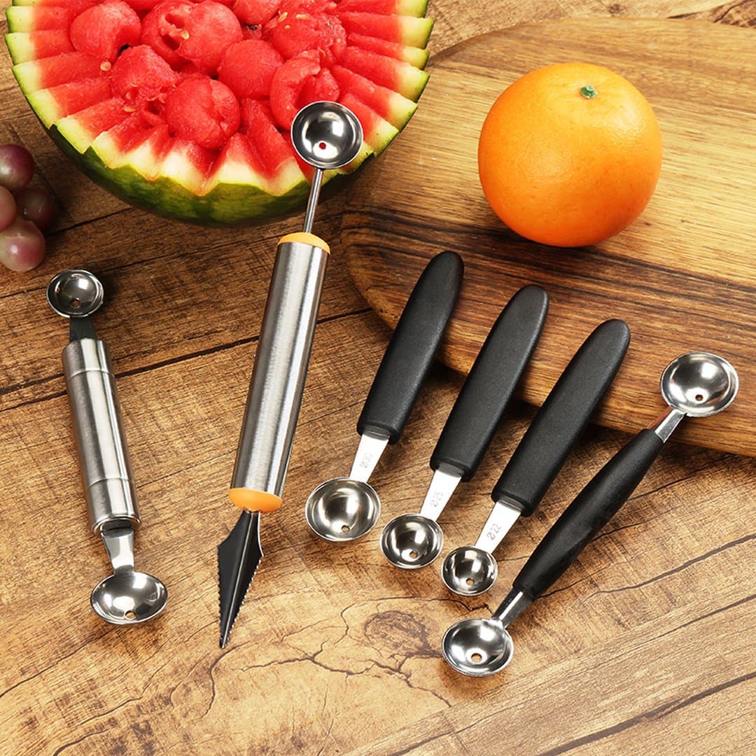 Muỗng Múc Kem Inox Tròn - Dao Khắc Tạo Hình Trái Cây Hai Đầu Đa Năng Cho Gia Đình & Quán Cafe — 4