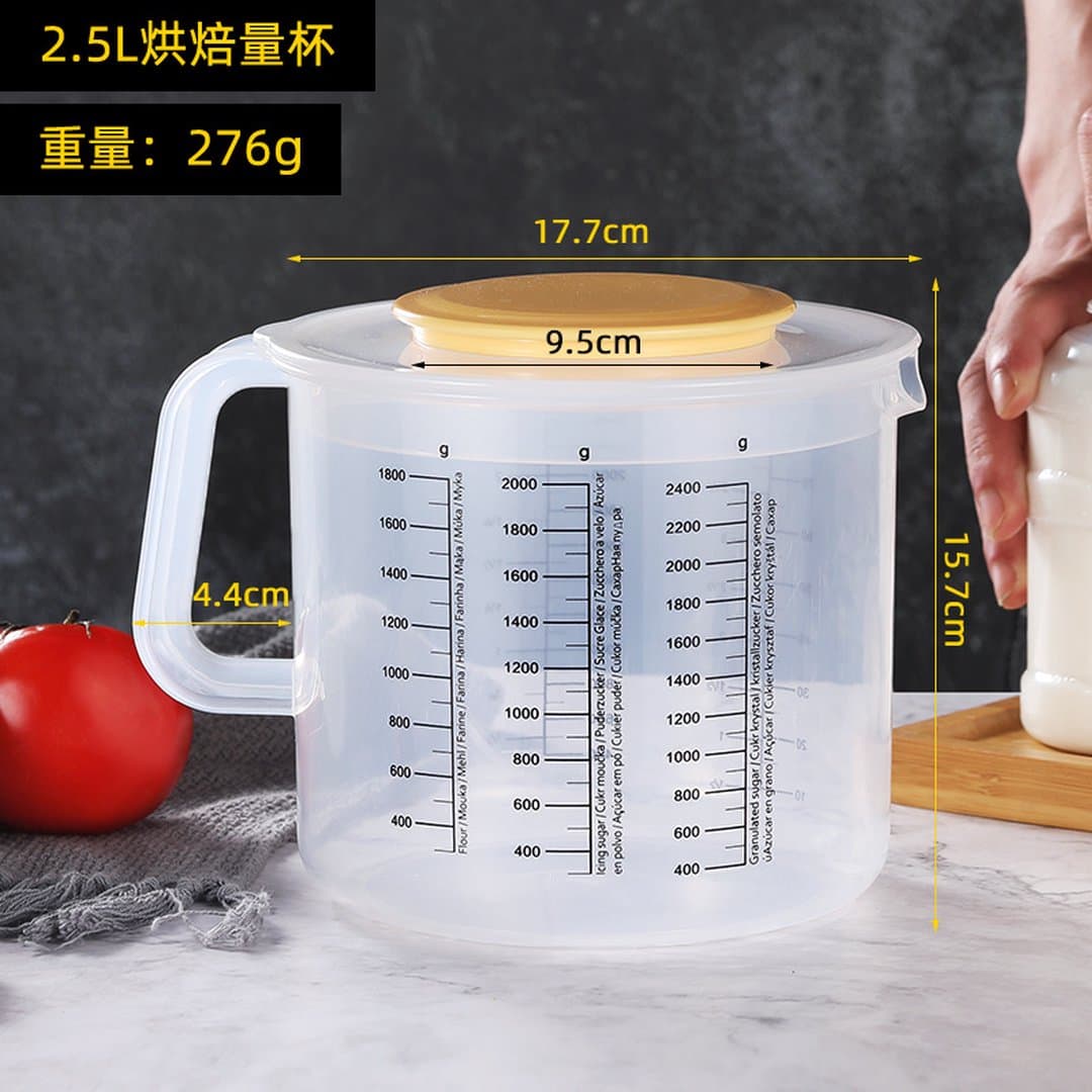 Cốc Đo Nhựa Khổ Lớn 2.5L Có Vạch Chia Chia Độ Có Nắp - Ca Đo Lường Pha Chế Trà Sữa, Đánh Trứng, Trộn Bột Cao Cấp