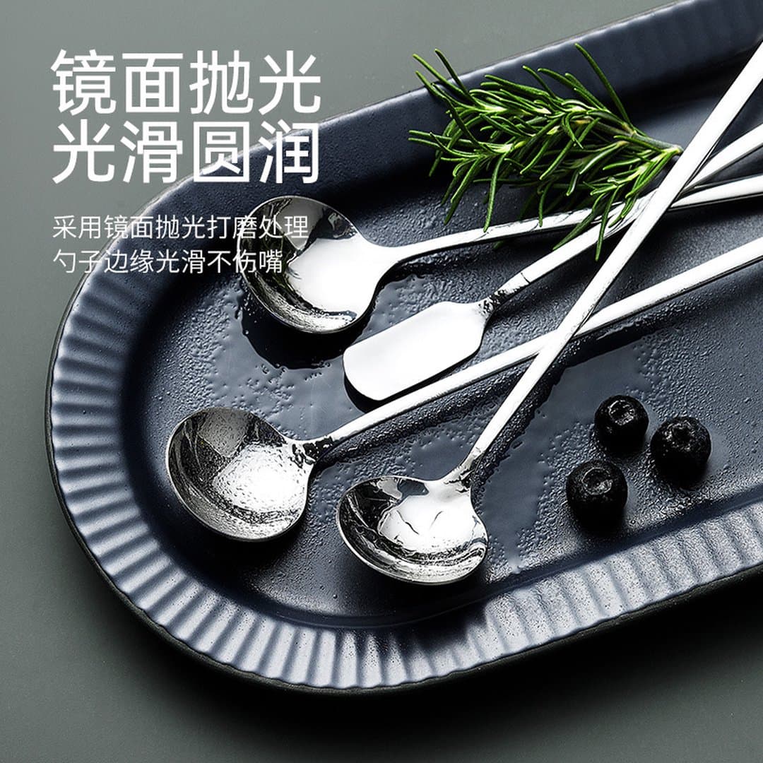 Muỗng Khuấy Cán Dài Inox 20–32cm, Thìa Bar Khuấy Cà Phê Trà Sữa Sinh Tố, Muỗng Tròn/Bầu Dục/Đá Nhọn Cán Vuông — 4